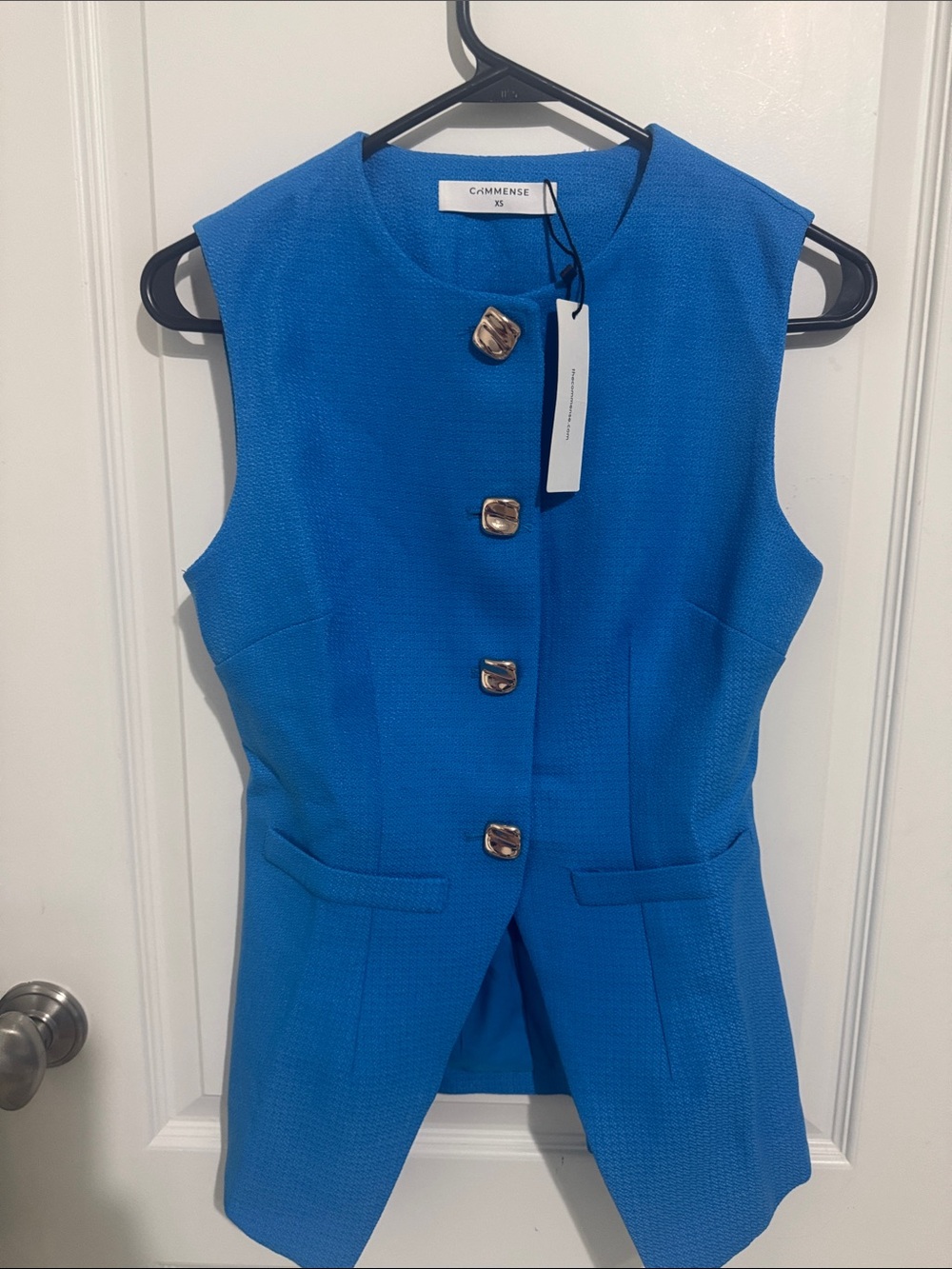 Commense Collective Electric Blue Structured Sleeveless Vest with Gold Buttons